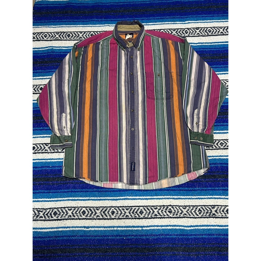 Vintage Catalina Shirt Mens XL Stripe Long Sleeve Button Up 90s Color Blocking